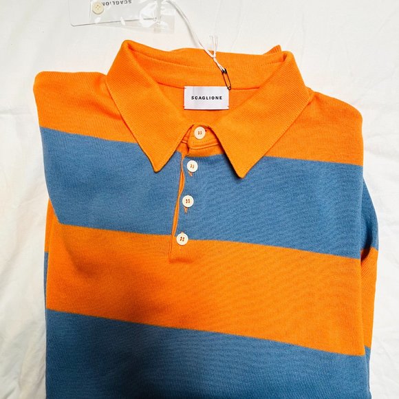 SCAGLIONE Orange and Blue / Purple Striped Rugby Polo - Picture 2 of 2